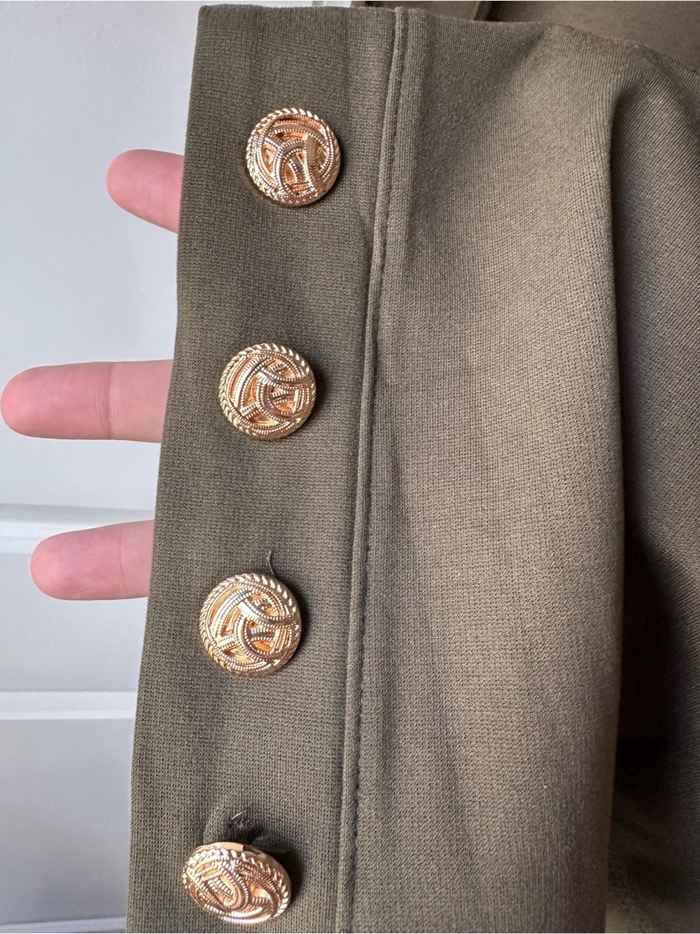 Dear Scarlett Olive Green Boot-Cut Pants with Button Detail - Picture 3 of 10